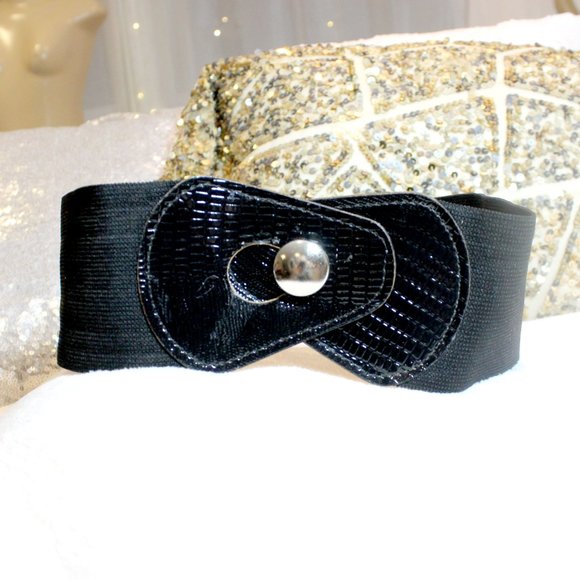 🔆🔅80s 90s Black Leather Retro Punk Goth Grunge Cinch Elastic Belt 24-27"🔆🔅 - Picture 6 of 13